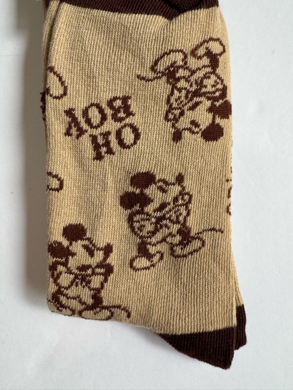 Disney Mickey Mouse Tan Brown Oh Boy Novelty Crew Socks 9-13 NWT - Picture 5 of 8